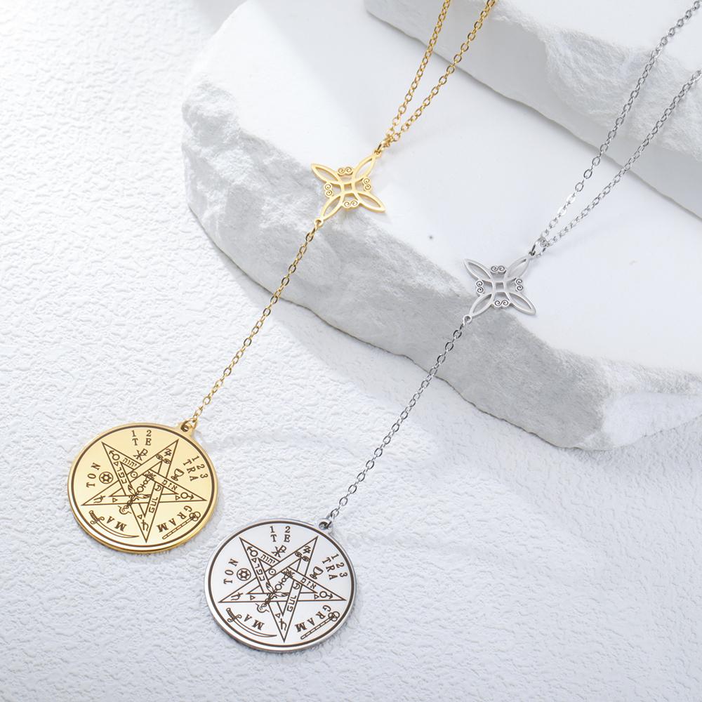 Dawapara Tetragrammaton Pentagram Necklaces Witches Knot Pendant Wiccan Protection Amulet Stainless Steel Jewelry