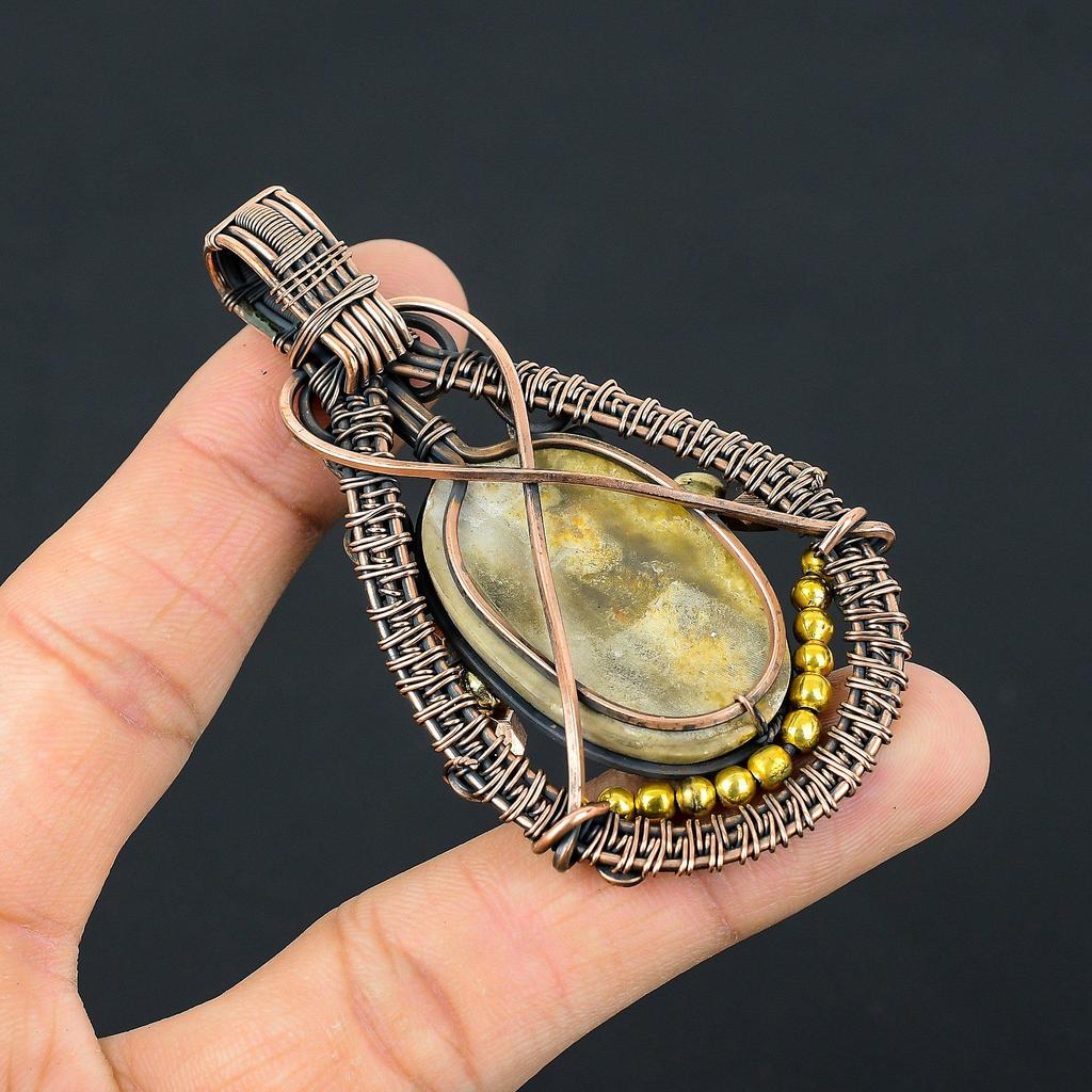 Bumblebee Jasper Pendant, 999 Copper Wire Wrapped Gemstone Jewelry, Handmade Pendant, For Mother Day