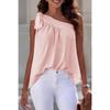 Women Casual Fashion One Shoulder Lace Up Off Shoulder Solid Sleeveless T Shirt Top