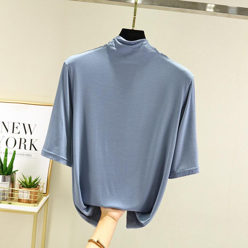 Modal Half High Neck T Shirt For Women With Soft Knit Fabric And Casual Style