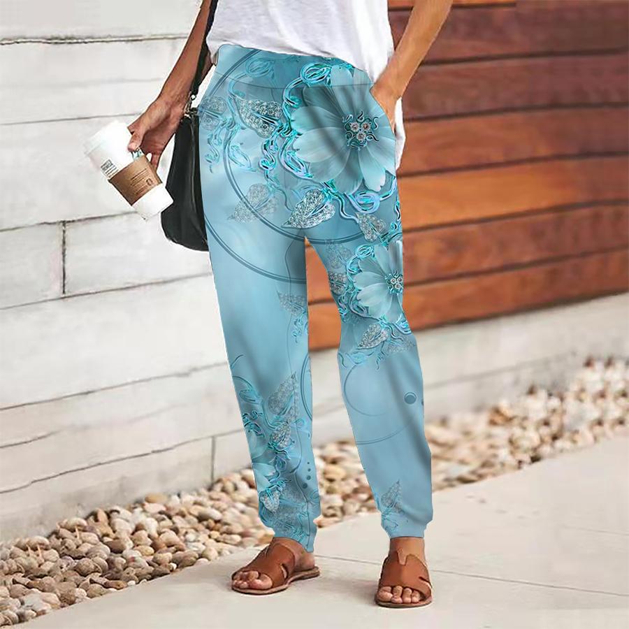 

Женские брюки с цветочным принтом на шнуровке, с эластичной талией, свободные брюки, повседневные длинные брюки, брюки с карманами XS