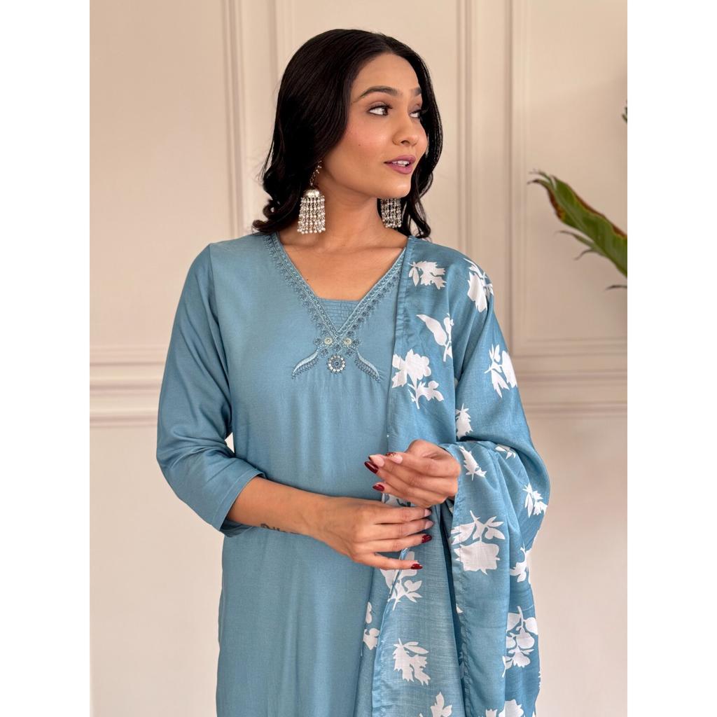 Indian Bollywood Chanderi Kurti Women Designer Top Tunic Kurta Pant Dupatta Set SC-2288