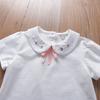 Kids Shirt Embroidered Peter Pan Collar Pink Bow Short Sleeve Summer Clothing for Ages 3-6 Girls