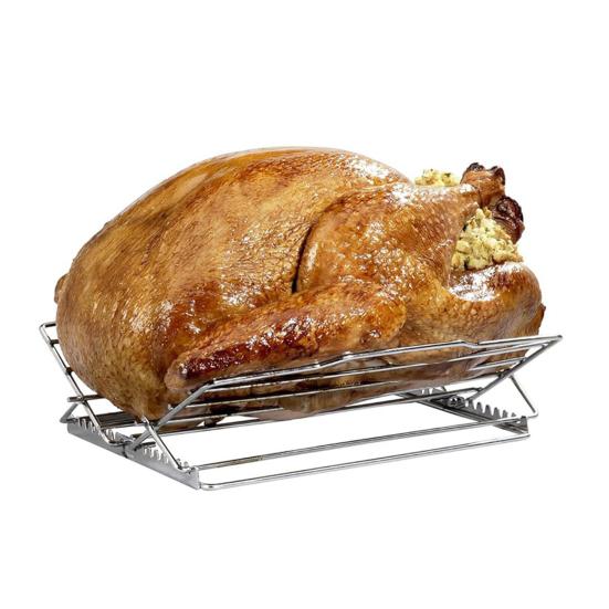 1/2Pcs Adjustable V-Shaped Chicken Roasting Rack Non-Stick Stainless Steel Foldable Roasting Stand Travel Grill Accessories