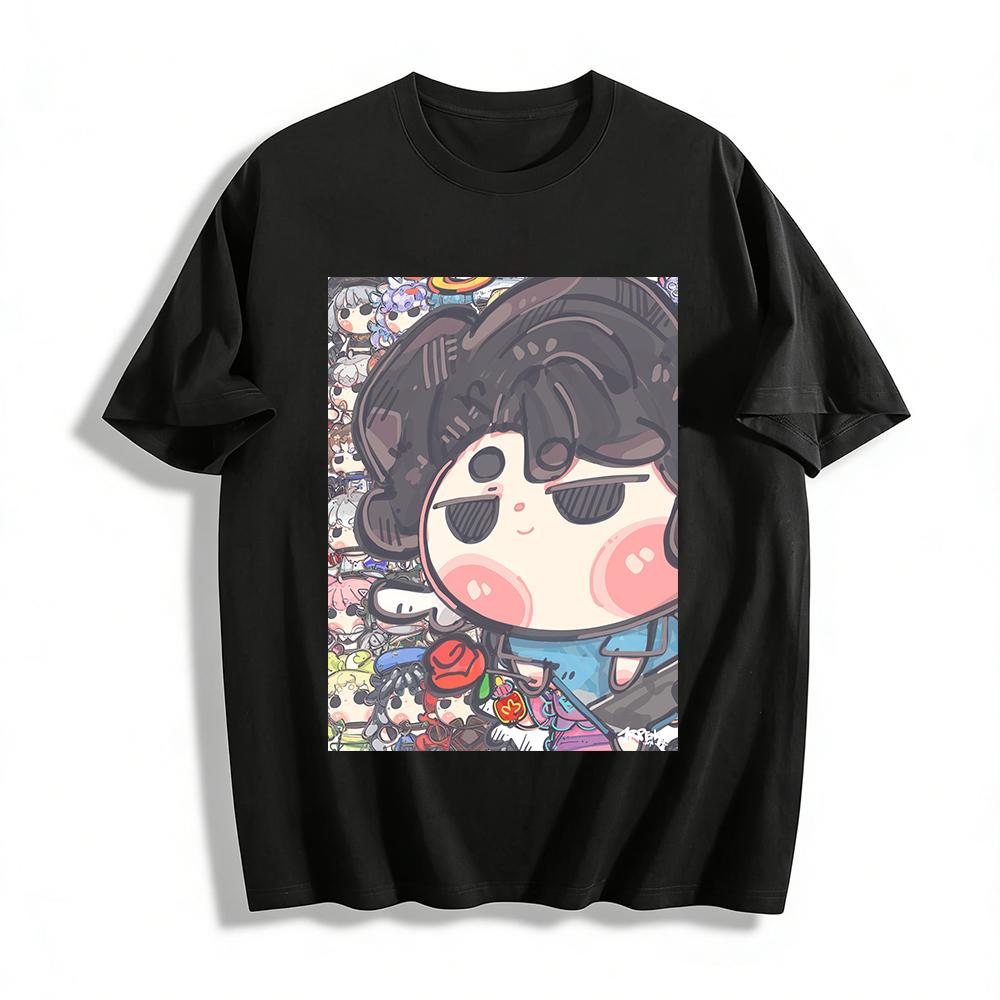 Genshin Impact Lyney Chibi Print Unisex Casual Loose Top Anime Game Peripheral Short Sleeve T-Shirt Pure cotton T-shirt