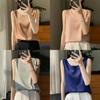 Silk Satin Summer Womens Sleeveless T Shirt With Round Neck For Office Wear