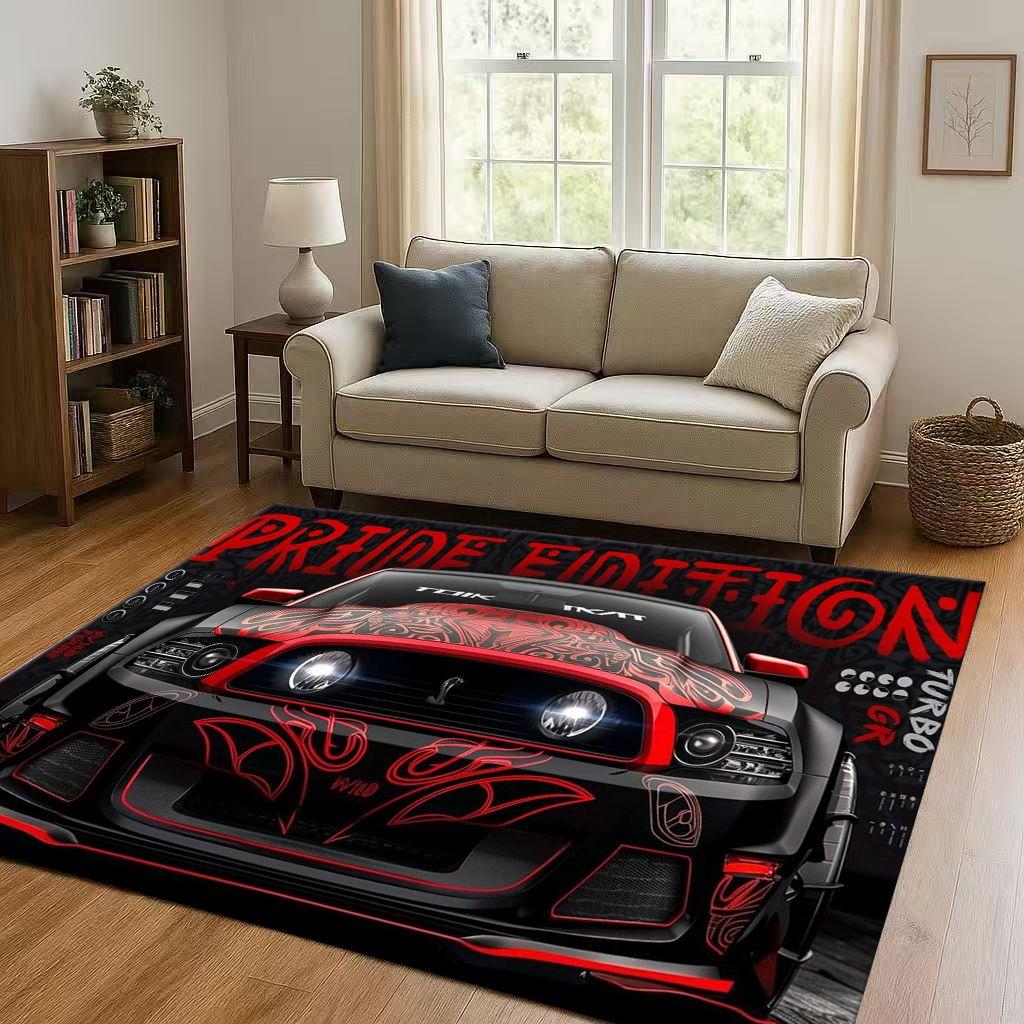 New Mustang Racing Car Logo Moto Living Room Non-Slip Area Rug Carpet for Bedroom Playroom Sofa,Easy Clean Home Decor Doormat