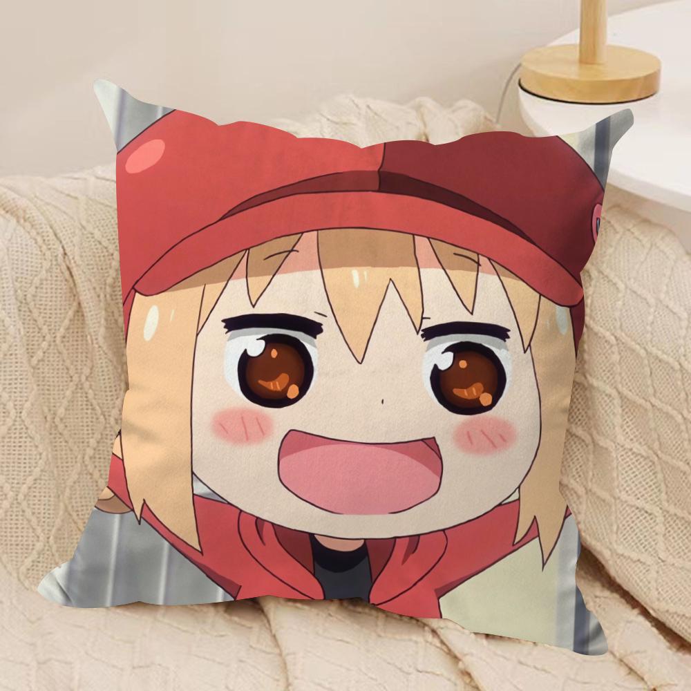 Umaru Doma Anime Cushion Cover Soft Plush Fabric Double-Sided Printed Sofa Cushion Cover for All Seasons Home Decor Gift
