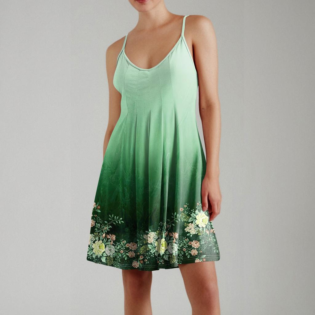 Women's Printed Sleeveless Shoulder Strap Workwear Sleepwear Dress