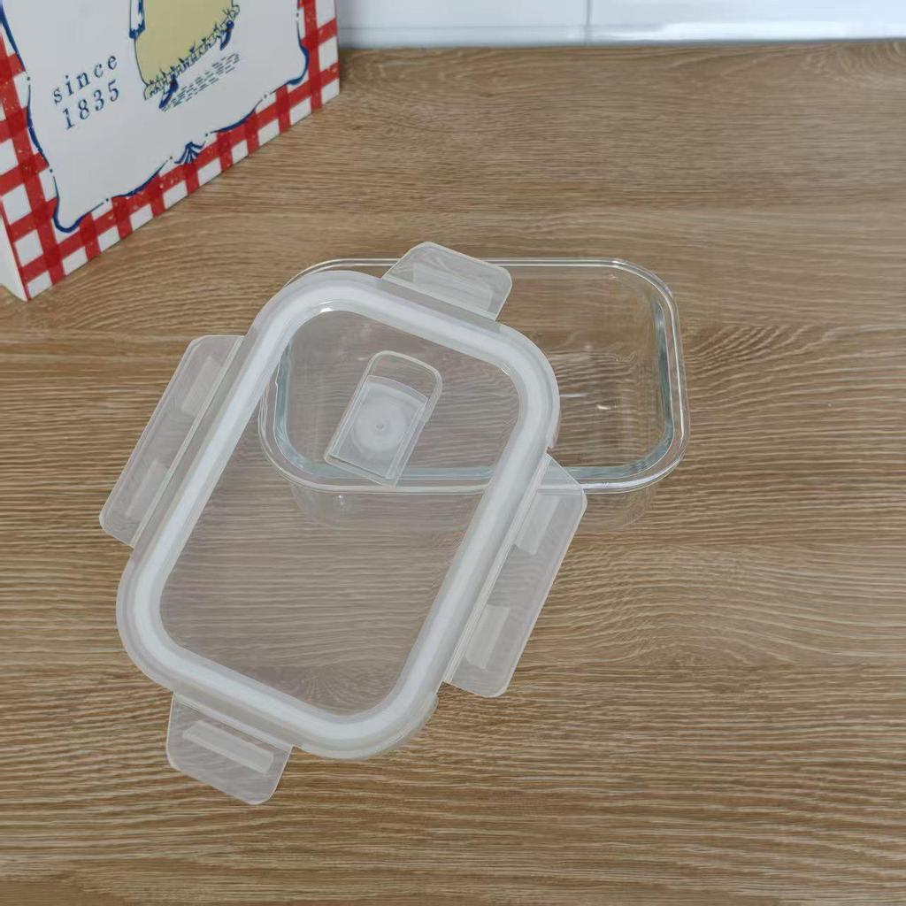 Rechthoekige Glazen Lunchbox met Afsluitbaar Magnetronbestendig Deksel