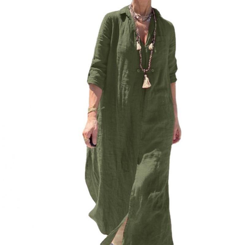 European and American cross-mirror new women's dress plus size summer V-neck long-sleeved shirt dress casual and loose