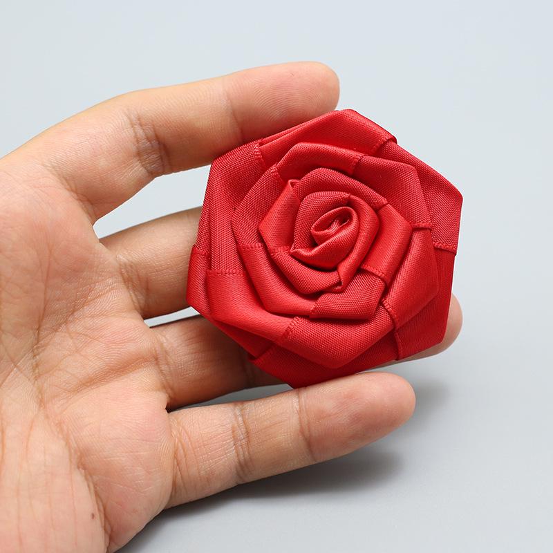 Hand-Sewn Ribbon Rose Flower Decorative Patch for Clothing and Hair Accessories