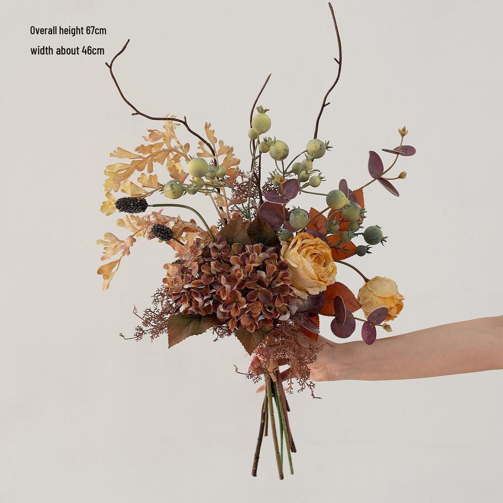 French Retro Handheld Artificial Flower Bouquet - Realistic Decorative Fake Floral Photography Props for Home Decor.