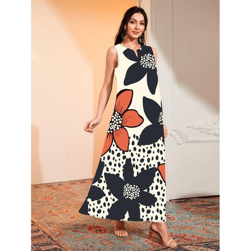 

2025 New Summer Fashion Gradient Effect 3D Stereo Print Dress V-neck Sleeveless Pocket Vacation Long dress