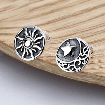 Hochwertige 925 Sterling Silber Ohrringe Unsere Sonne und Mond E008 (Wfgjerc)