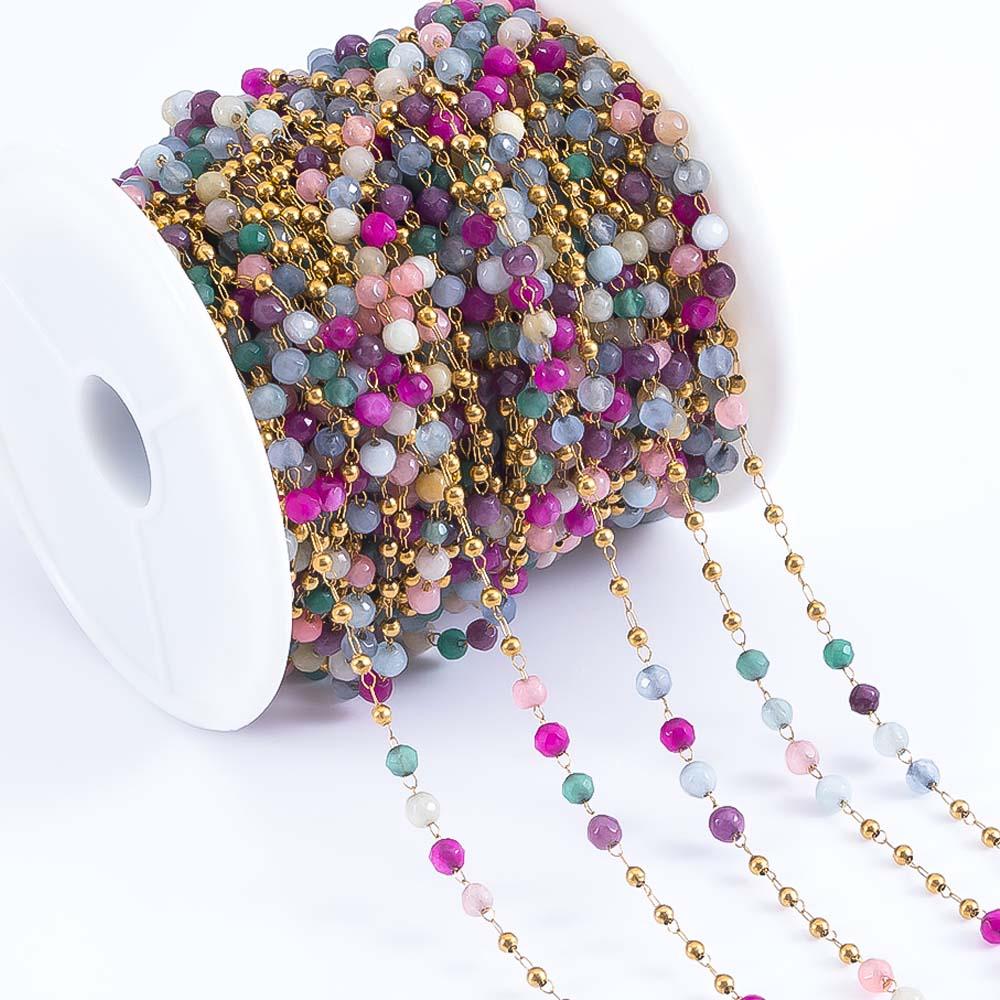1Meter Stainless Steel Crystal Beading Chain Iridescence Transparent Beaded Body Chains for DIY Necklace Bracelet Jewelry Making