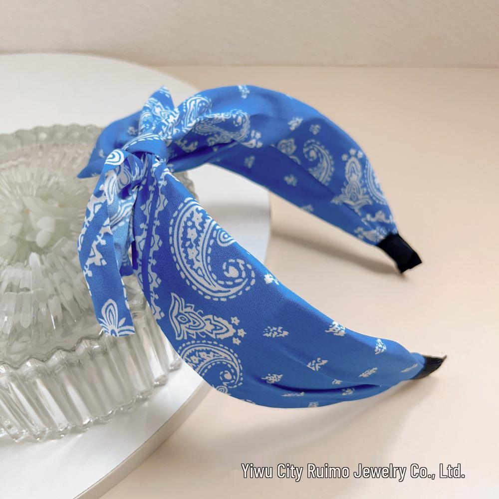 Retro Cashewblüten-Schleife Breites Stirnband - Koreanischer Stil Gedrehter Stoff-Haarclip für Damen