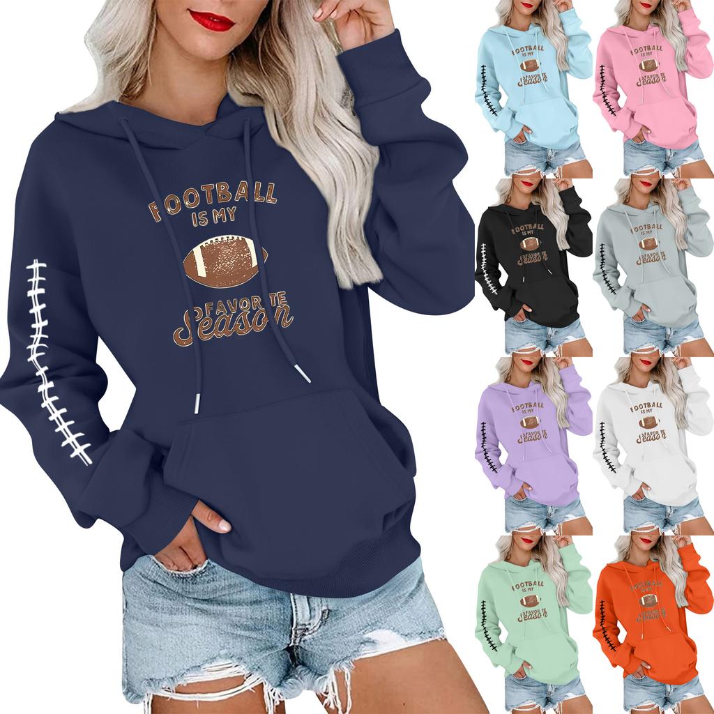 Women's Fashionable, Casual, Comfortable Round-neck, Hooded, Long-sleeved, Rugby-print Warm Sweater