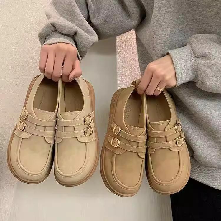 2025 Maillard Style Small Leather Shoes Women's Casual Single Shoes Spring New Versatile Single Shoes Platform Lazy One Pedal
