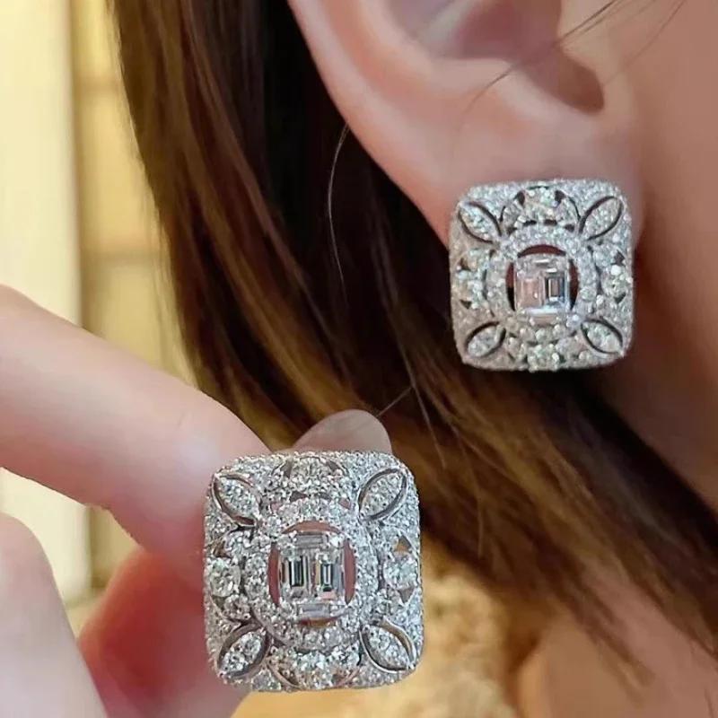 Huitan Novel Hollow Design Stud Earrings Dazzling Cubic Zirconia Women Charming Ear Accessories Delicate Wedding Party Jewelry