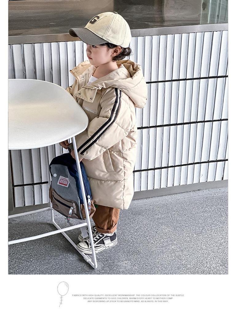 2025 Kinder Lange Baumwollgepolsterte Jacke - Mittellang Koreanischer Stil für Jungen und Mädchen, Über das Knie, Verdickter Baumwollmantel