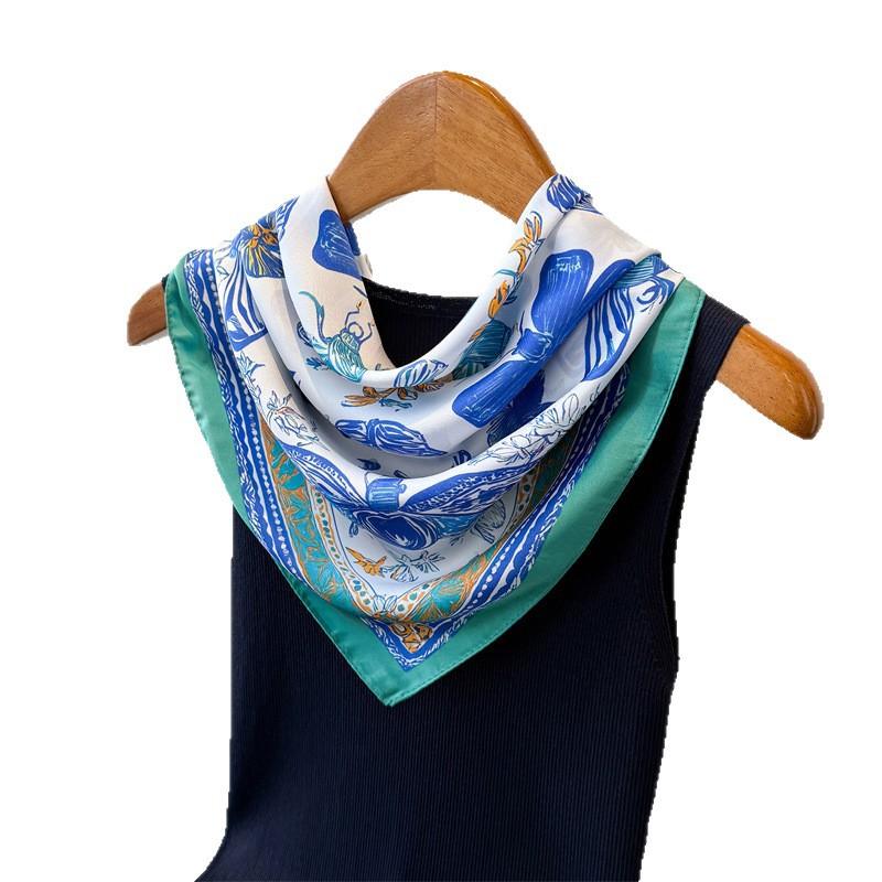 French butterfly printing simulation silk square scarf shawl versatile high-end neck small square scarf headscarf silk scarf women