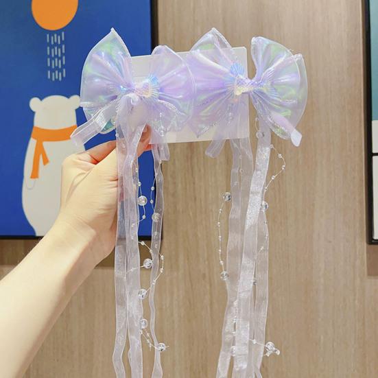 Girl Hair Pin Bowknot Starfish Shell Faux Pearls Chain Decor Kids Hair Clip Princess Headwear Hair Accessories