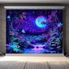 2D Blacklight Trippy Forest Tapestry Galaxy Moon Waterfall Glow In the Dark Wall Hanging