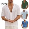 Herren-Jacquard-Strickhemd, kurzärmelig, Button-Down-Oberteil mit kubanischem Kragen, Rautengittermuster, Freizeithemd für den Alltag, Partys, Reisen