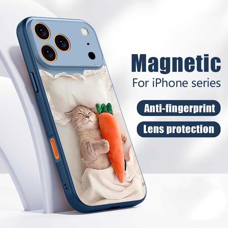 Magnetic For Magsafe Case For iPhone 17 Pro Max Sleeping Cat Carrot Pattern Skin Feeling Cover For iPhone 16 15 14 13 Pro Max