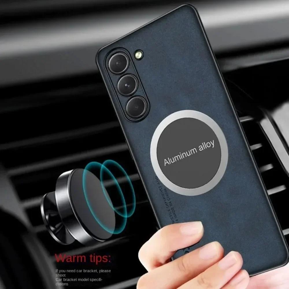 Business Retro Matte Lambskin Leather Case For Samsung M56/16 A56/36/26/16/06 A55/35/25 Metal Magnetic Car Holder TPU Soft Cover