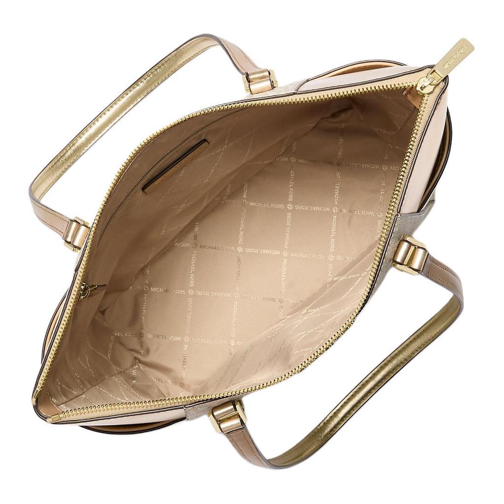 Michael Kors Mk Charlotte Logo Print Zipper Closure Coated Canvas Tote Bag Women Tote Bags Light-Gold 35F4GCFT3V-PALEGOLD