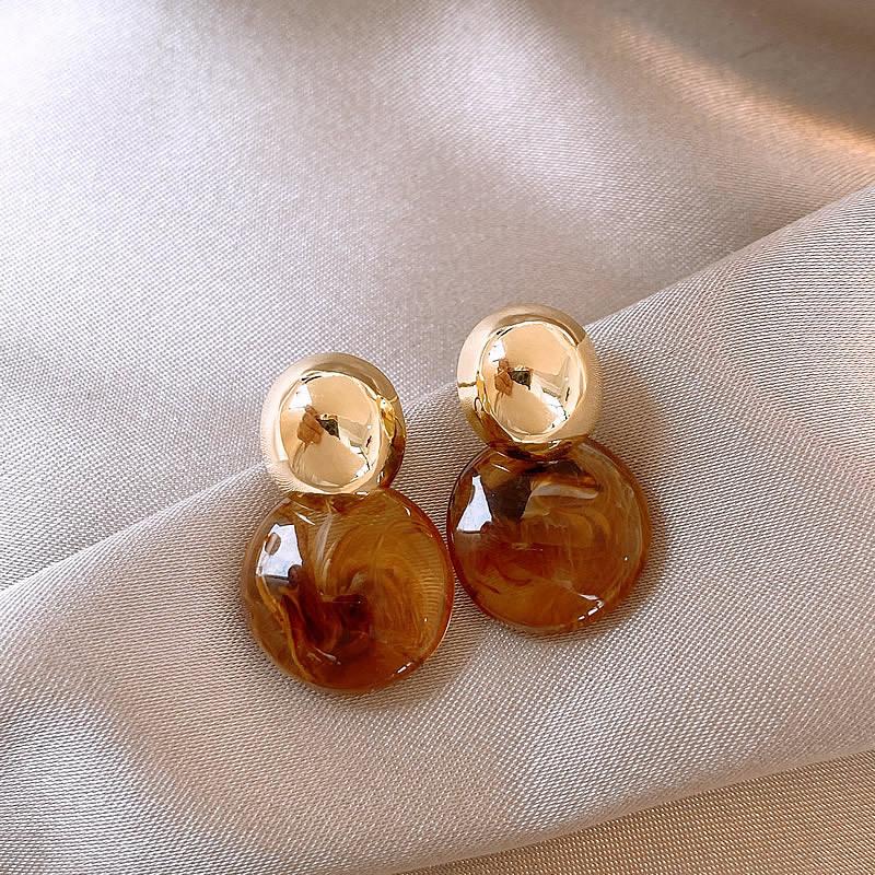 Imitation Amber Acrylic Bead Drop Earrings for Women Golden Round Dangle Earrings Geometry Trendy Party Jewelry