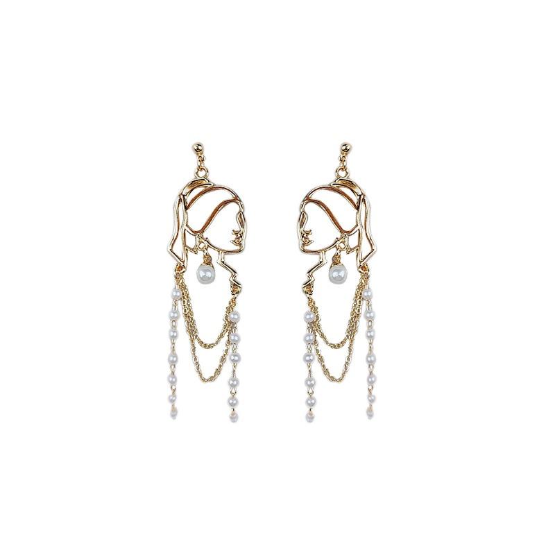 Retro Temperament Micro-inlay Zircon Long Tassel Wearing Pearl Earrings Girl Dangle Earrings for Women Fashion Creative Jewelry