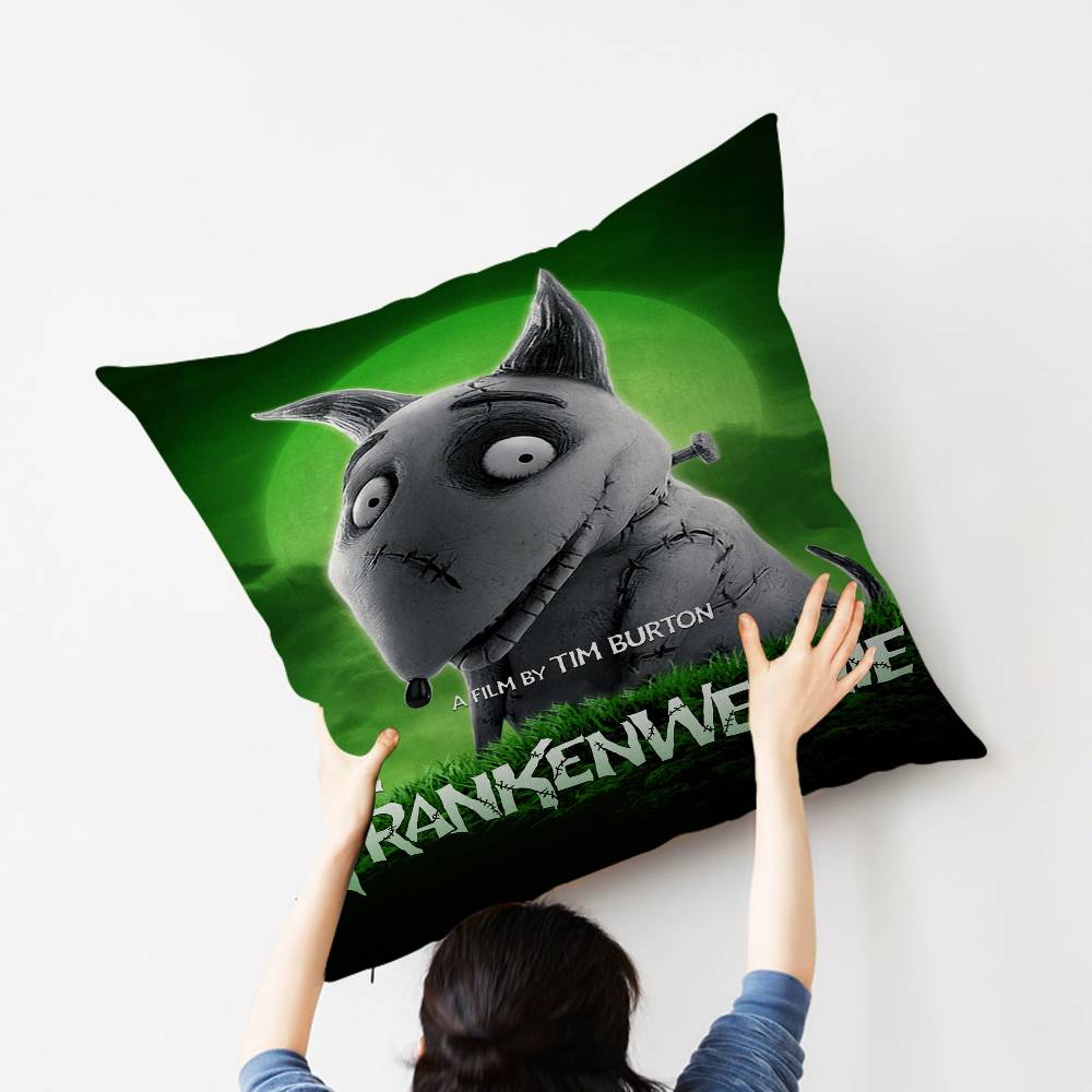 3D Black and White Fantasy Movie F-Frankenweenie Cushion Cover Car Throw Pillow Case For Sofa Car Christmas Gift 40x40cm