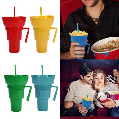 Snack- und Getränkebecher Wiederverwendbarer Popcornhalter mit Strohhalm Auslaufsicher 900ml Stadionbecher für Kino Reisen