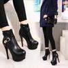 Fashion Women Single Shoes Platform Creepers Super High Heels Ankle Booties Cross Band Buckle Chelsea Boots Side Zip Roman Knight Bottes