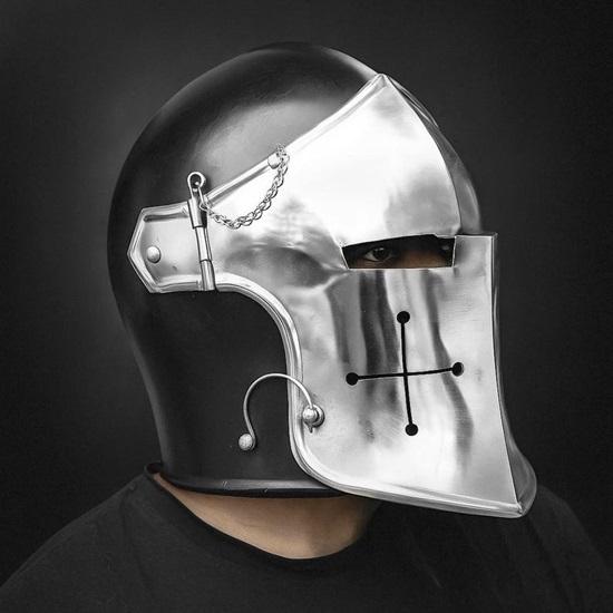 Barbuta Warrior Helmet  Black  Chrome Medieval Headpiece for , Cosplay And Costume Armor Looks