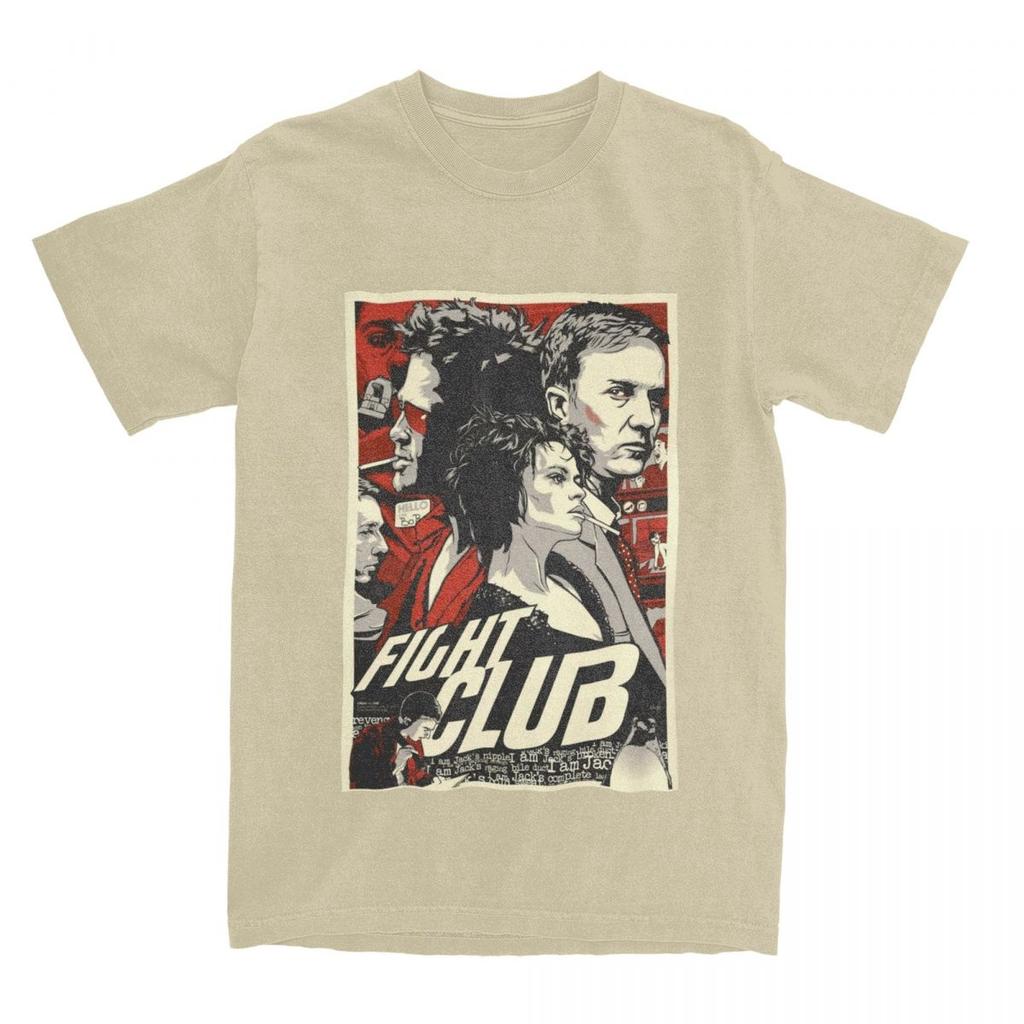 Men's Fight Club Movie Poster T Shirt Pure Cotton Clothing Vintage Short Sleeve Crewneck Tee Shirt Graphic Printed T-Shirts