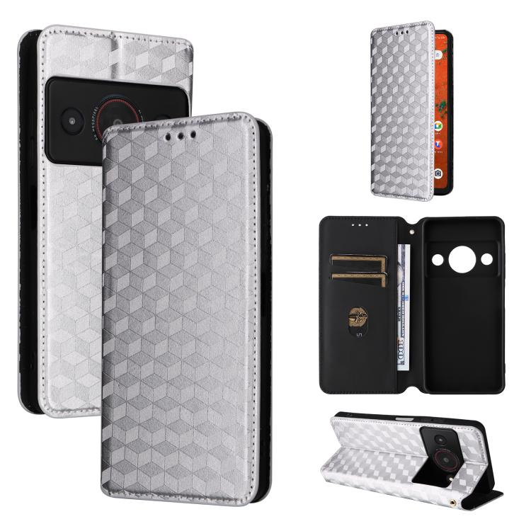 Cubic Grid Texture Flip Leather Phone Case