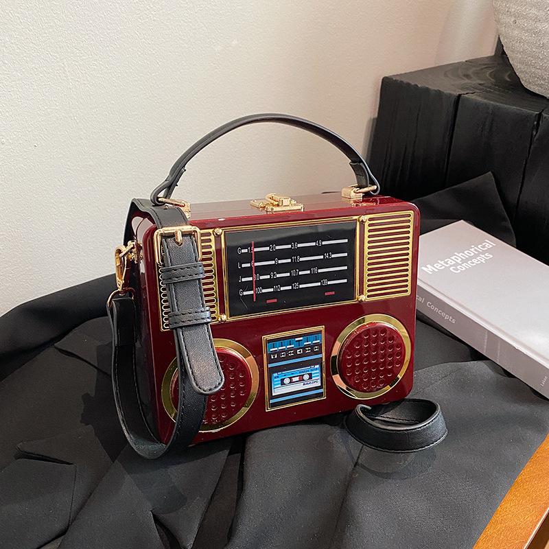 2025 Women 3D Retro Recorder Acrylic Handbags Luxury Designer Crossbody Shoulder Bag Funny Fashion Shape Evening  Banquet Bag