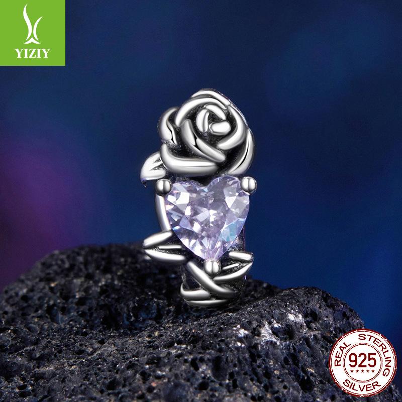 Twelfth Birthstone Flower Silicone Beads 925 Sterling Silver Diy Beaded Bracelet Accessories Bead Separator