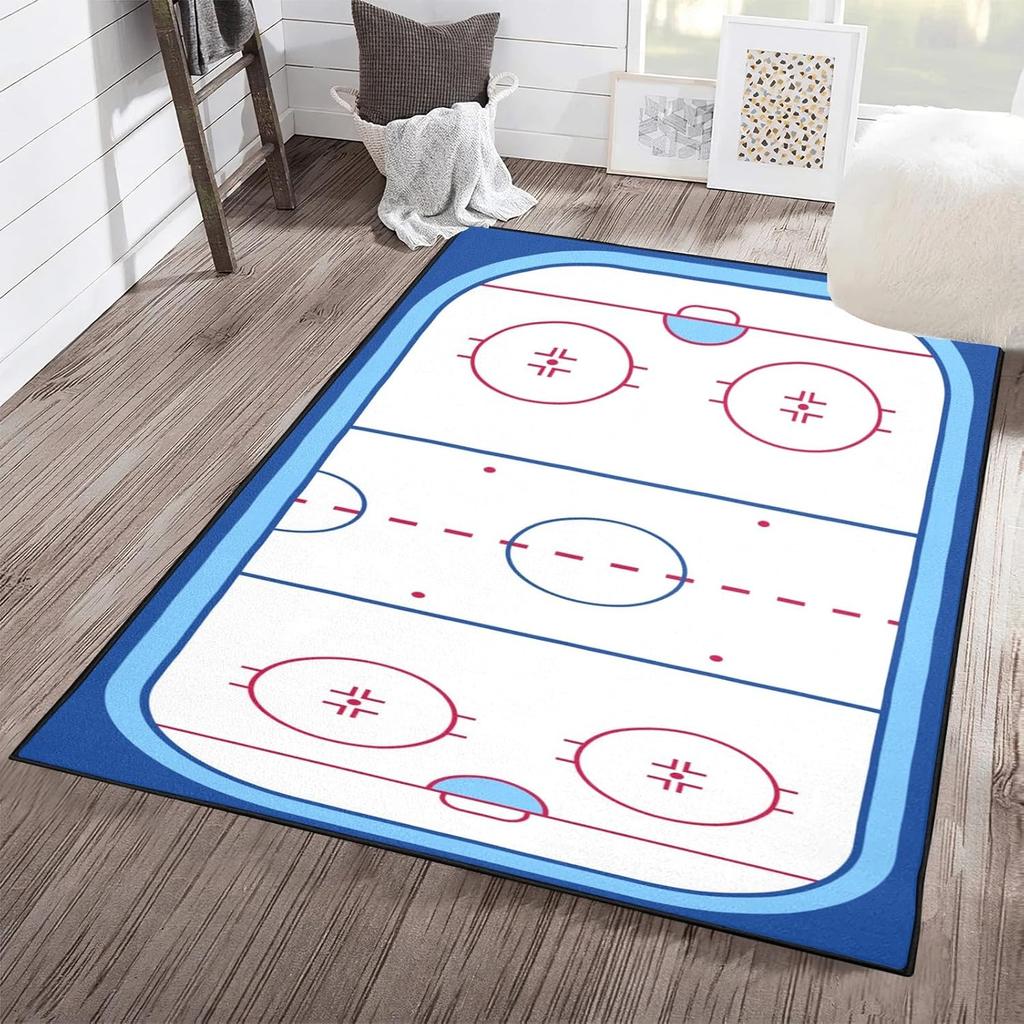 Ice Hockey Printed Area Rug American Ice Hockey Sport Carpet Winter Sport Game Rugs Non-Slip Floor Mat for Living Room Bedroom