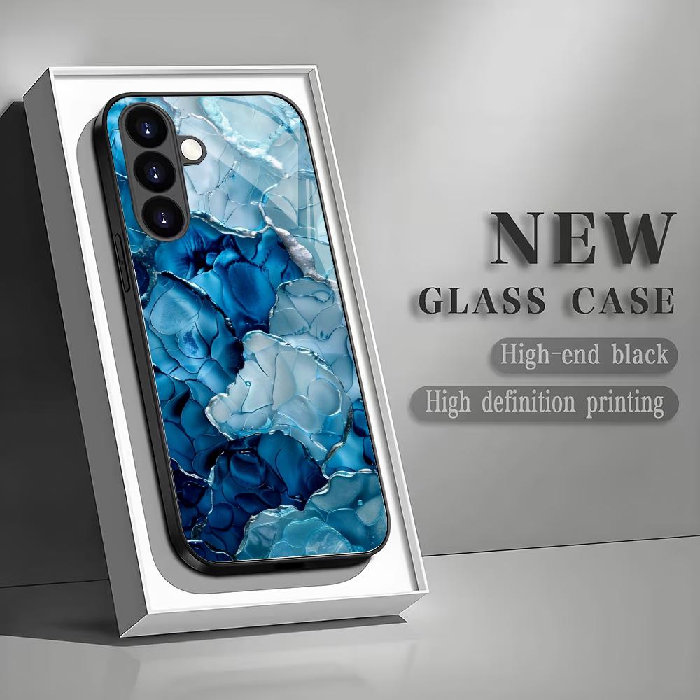 

Blue textured tempered glass phone case suitable for Samsung Galaxy S26 S25 S24 S23 S22 S20 FE/Ultra/Plus anti drop back cover GalaxyS25