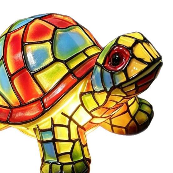 Huaqianguhh Turtle Stained Glass Night Light, Colorful Tabletop Lamp, Warm Glow Bedside Decor for Kids Room, Gift Animal Lovers