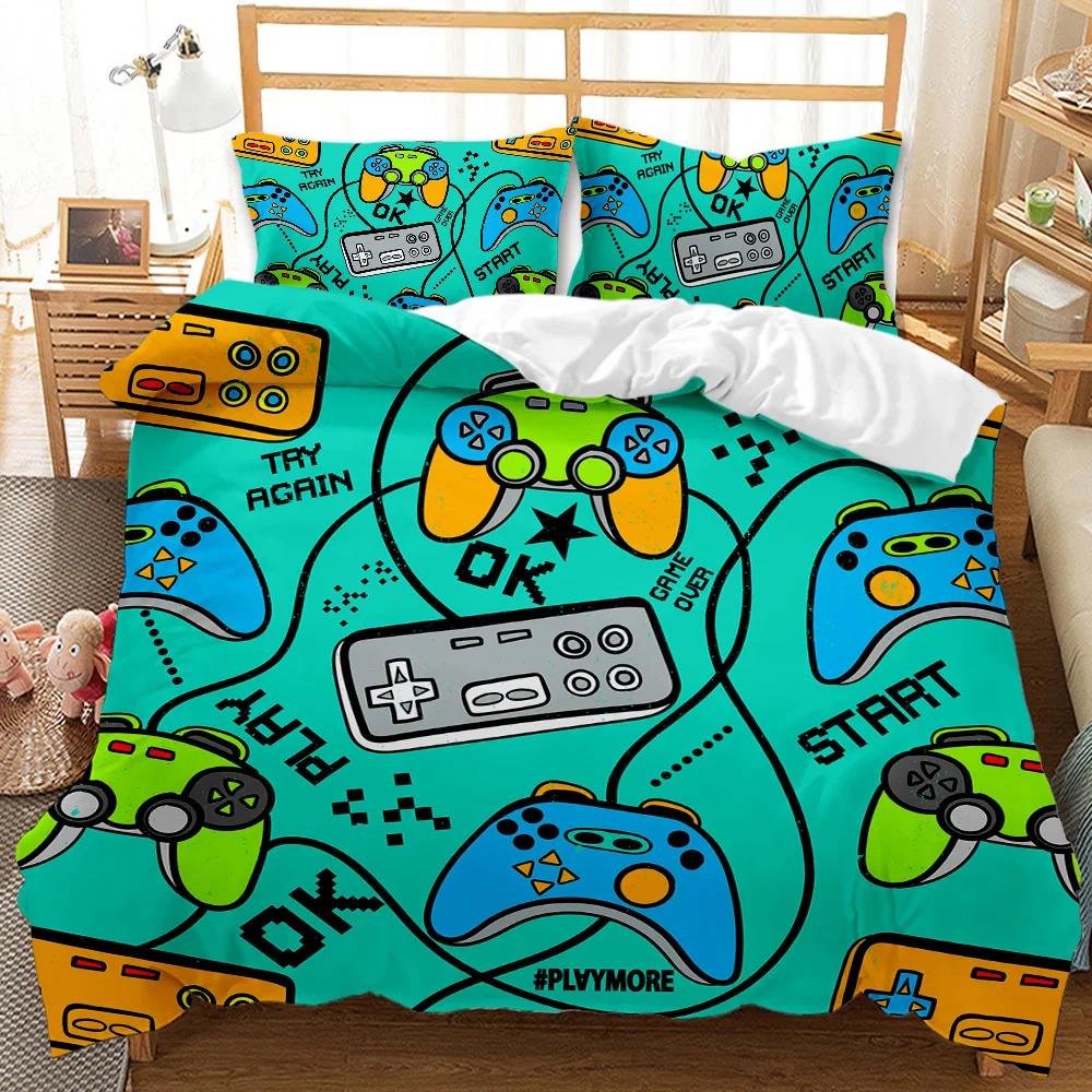 Gaming Duvet Cover Set Gamepad Headset Gaming Theme Bedding Set for Boy Teens Bedclothes Double Queen King Polyester Qulit Cover