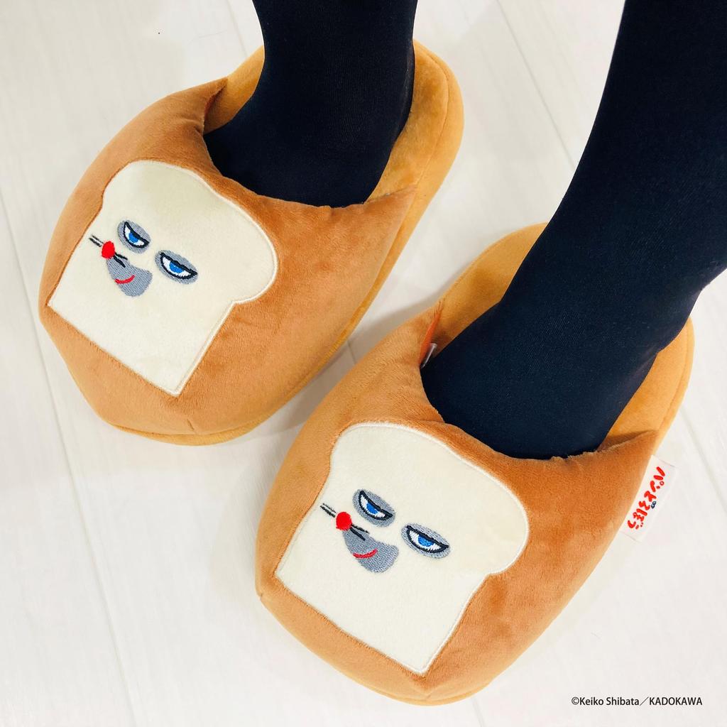 MORIPiLO Bread Thief Indoor Room Shoes Size Plush Cute Bread Thief Makura No Morishita Slippers, (Fluffy Knyac) 22.0-25.0cm, Unisex, Toy, Gift, Beige,