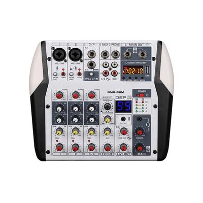 BOMGE 6-Kanal DJ Audio Sound Mixer Professionelles Soundboard Stereoaufnahme MP3 USB BT Eingang 48V Phantomspeisung 99 DSP
