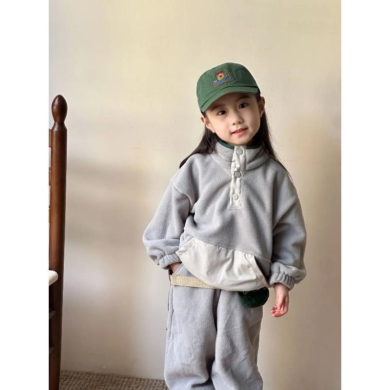 Winter Children Polar Fleece Sweatshirt Set Boys Girls Plus Velvet Thick Warm Suit Kids Casual Sports Outfits