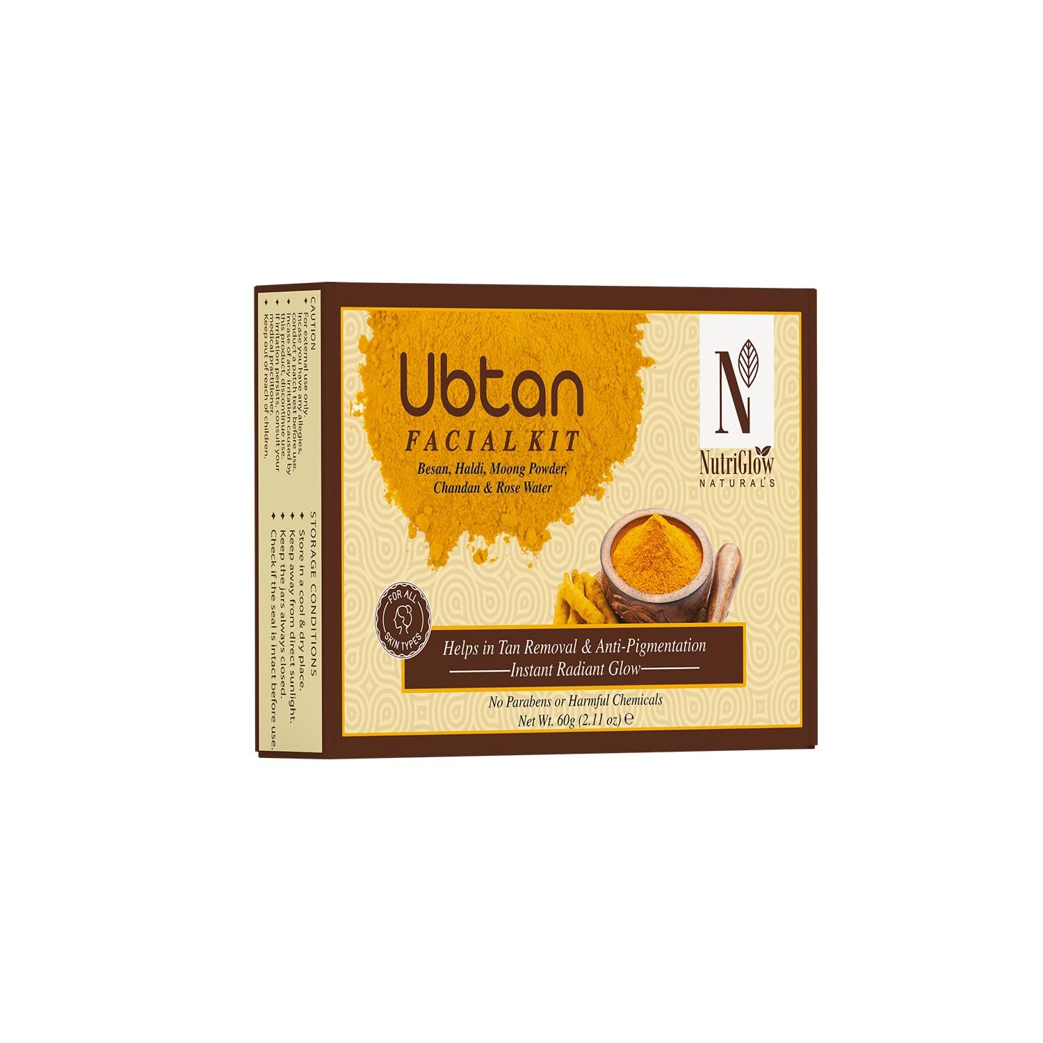 Набор для лица NutriGlow NATURAL S Убтан для сияющей кожи, Удаление загара с куркумой и сандалом, 60 г